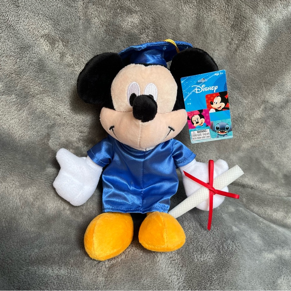 Disney Mickey Mouse Graduation Plush Blue Cap and Gown with Diploma NEW